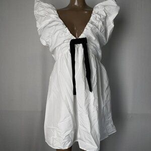 Endless Rose Women's Flutter Sleeve Bow Mini Dress White Size M | V-Neck A-Line